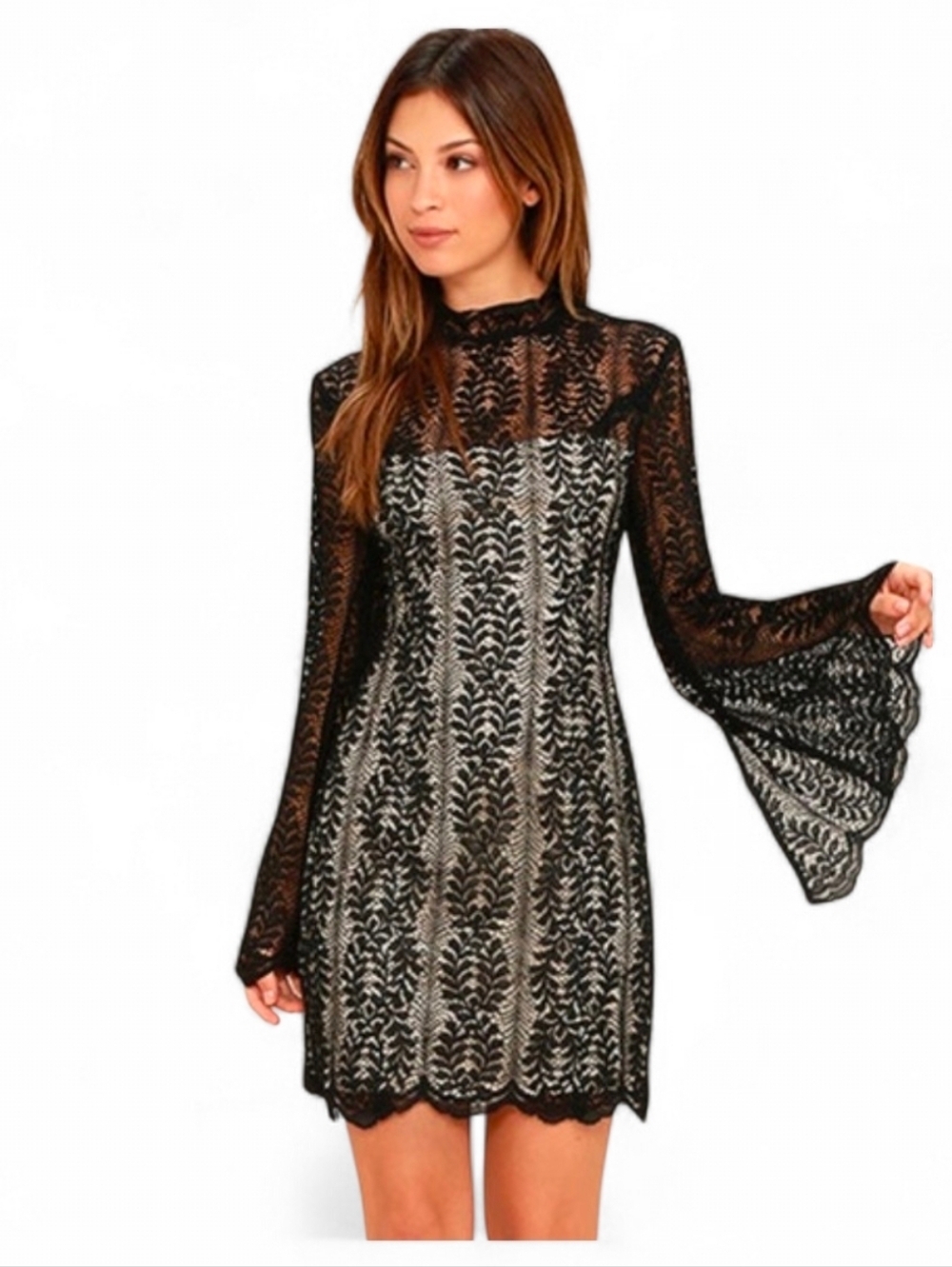 NWT KEEPSAKE THE LABEL X REVOLVE Uptown Black Lace Bell Sleeve Dress - XS